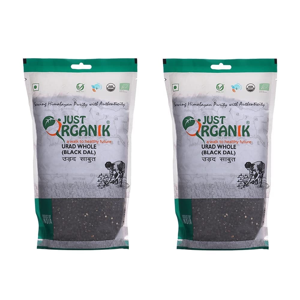 Just Organik Urad Whole (Black Dal) 2 Kg, (2 x 1 Kg), 100% Organic