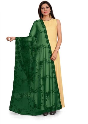 Women Net Embroidery  Fancy Dupatta (Color :- Green)