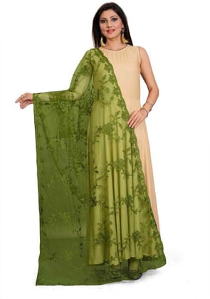 Women Net Embroidery  Fancy Dupatta (Color :- Mehndi)