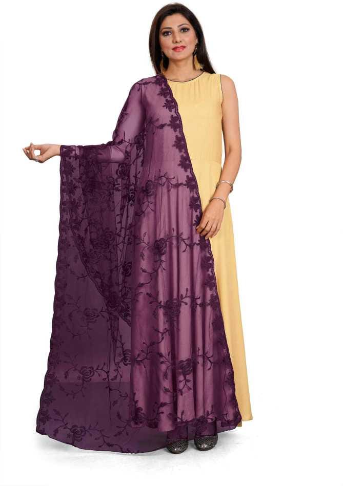 Women Net Embroidery  Fancy Dupatta (Color :- Purple)