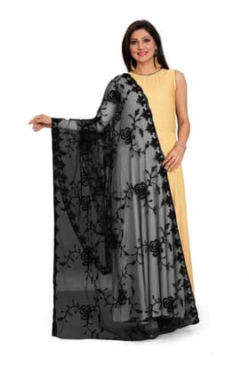 Women Net Embroidery  Fancy Dupatta (Color :- Black)