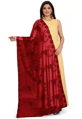 Women Net Embroidery  Fancy Dupatta (Color :- Maroon)