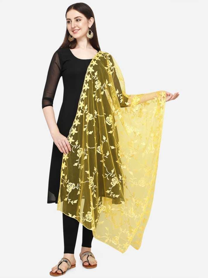 Women Net Embroidery  Fancy Dupatta (Color :- Yellow)