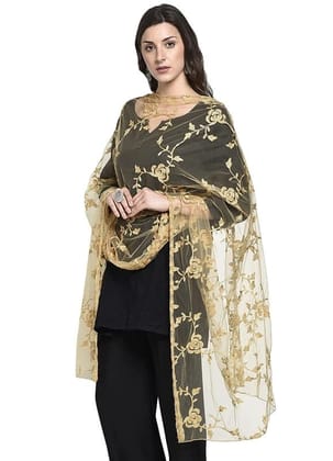 Women Net Embroidery  Fancy Dupatta (Color :- Chiku)