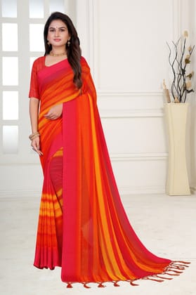 Printed Crochet Work Embroidery Work Saree with Separate Zari Work Blouse For Woman (COLOR - Orange)