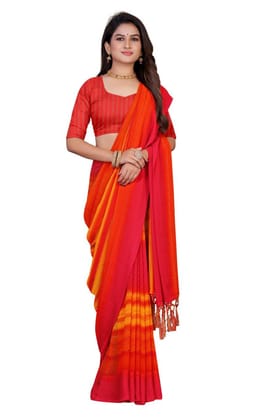 Printed Crochet Work Embroidery Work Saree with Separate Zari Work Blouse For Woman (COLOR - Orange)