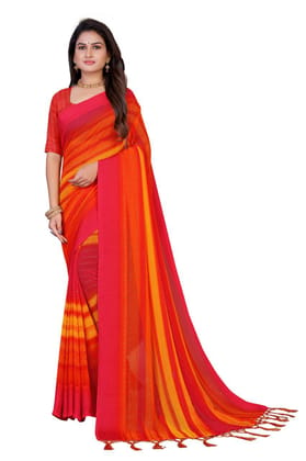 Printed Crochet Work Embroidery Work Saree with Separate Zari Work Blouse For Woman (COLOR - Orange)