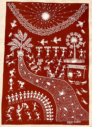 WARLI PAINTING ON CLOTH 16'x22'