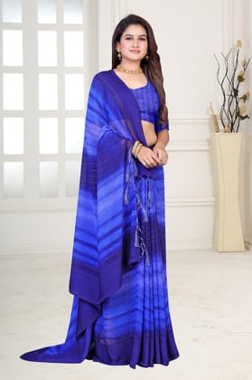 Printed Crochet Work Embroidery Work Saree With Separate Zari Work Blouse For Woman (Color - Blue)