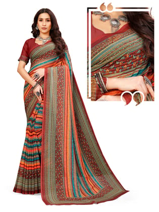 Latest Bollywood Digital Print Saree With Sequence Saree & unstitched Blouse Piece (Color -Multi)