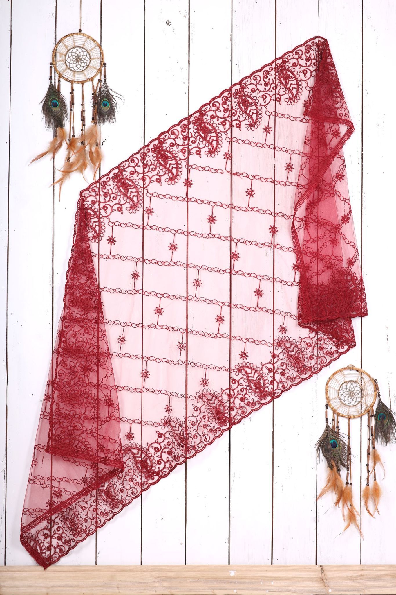 Women Net Embroidered Fancy Cut Work Dupatta (Color :- Maroon)