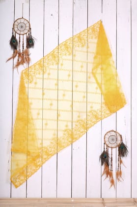 Women Net Embroidered Fancy Cut Work Dupatta (Color :- Yellow)