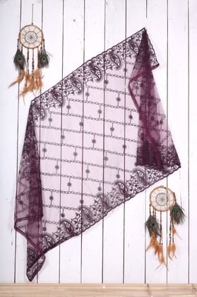 Women Net Embroidered Fancy Cut Work Dupatta (Color :- Purple)