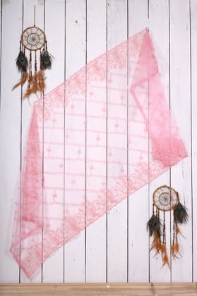 Women Net Embroidered Fancy Cut Work Dupatta (Color :- Baby-Pink)