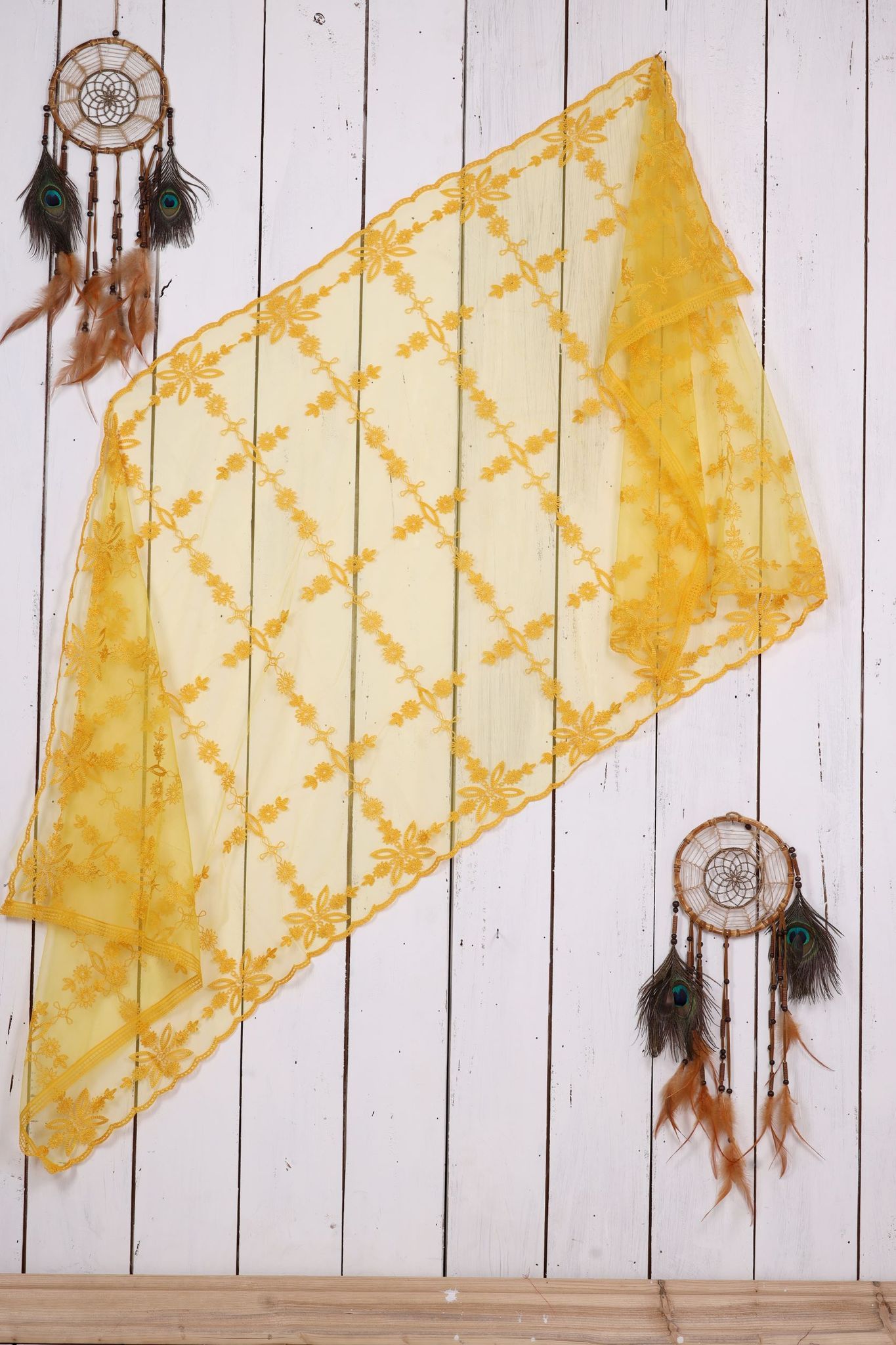 Women Net Embroidered Cut Work Dupatta (Color :- Yellow)