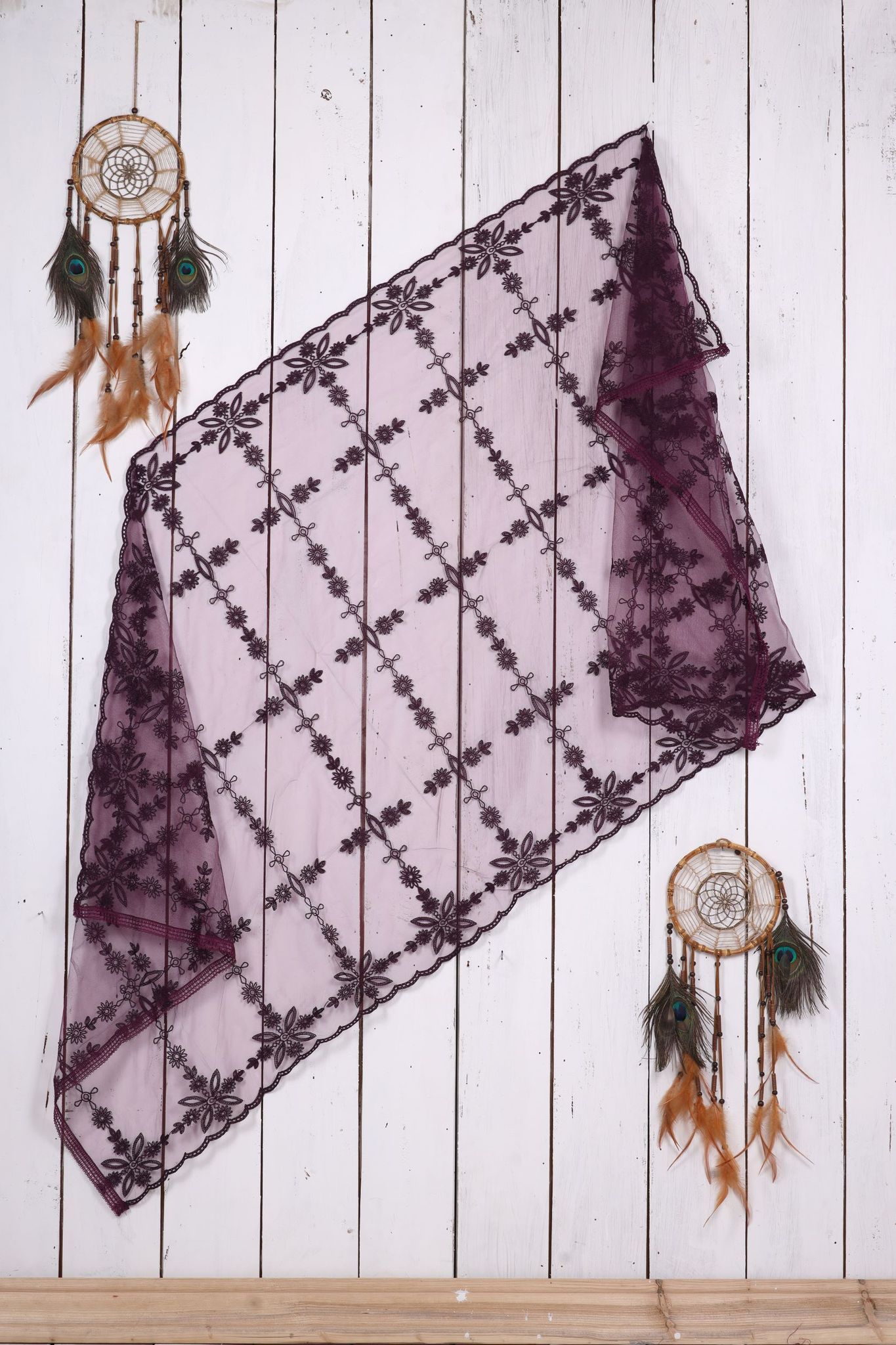 Women Net Embroidered Cut Work Dupatta (Color :- Purple)