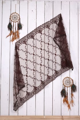 Women Net Embroidered  Dupatta (Color :- Brown)