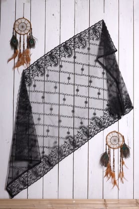 Women Net Embroidered Fancy Cut Work Dupatta (Color :- Black)