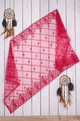 Women Net Embroidered Fancy Cut Work Dupatta (Color :- Rani-Pink)