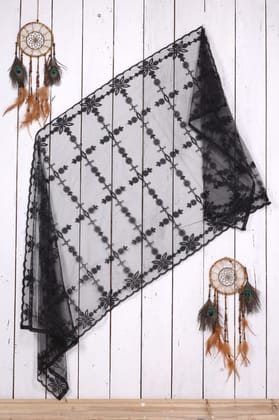 Women Net Embroidered Cut Work Dupatta (Color :- Black)