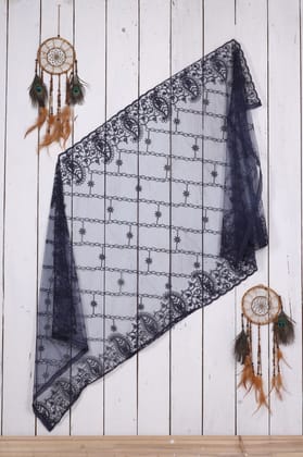 Women Net Embroidered Fancy Cut Work Dupatta (Color :- Navy-Blue)