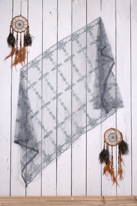 Women Net Embroidered Cut Work Dupatta (Color :- Grey)