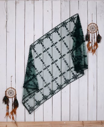 Women Net Embroidered Cut Work Dupatta (Color :- Green)