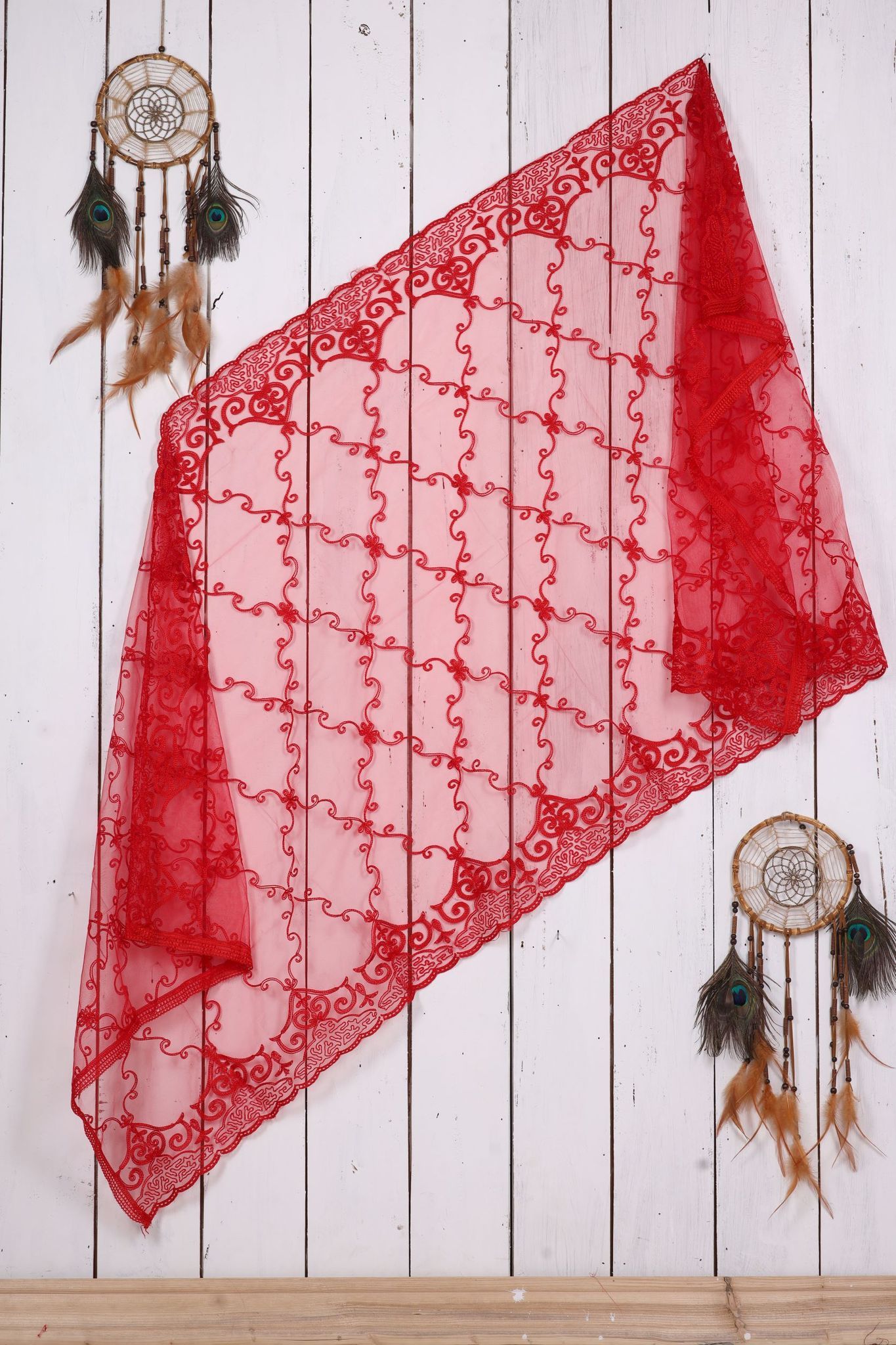 Women Net Embroidered  Dupatta (Color :- Red)