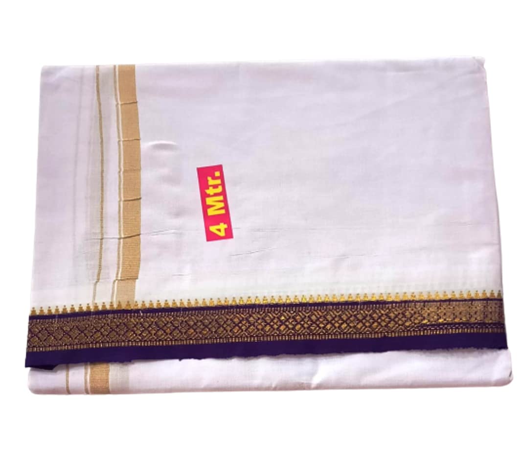 JINKA LAKSHMI COLLECTIONS White Dhoti With Borders Up and Down 4 Meters Unstitched Pack of 1 (Multicolor-2)