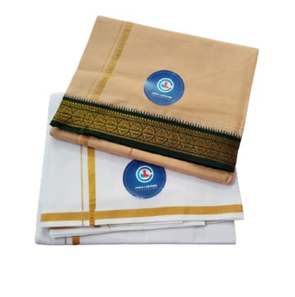 JINKA LAKSHMI COLLECTIONS Pure Cotton White Dhoti 4 Meters Unstitched Pack of 2 (Multicolor-5)