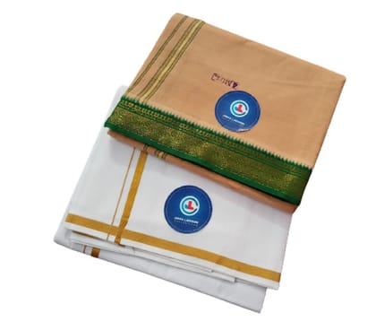 JINKA LAKSHMI COLLECTIONS Pure Cotton White Dhoti 4 Meters Unstitched Pack of 2 (Multicolor-1)