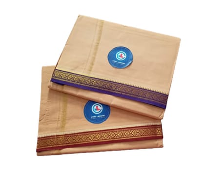 Jinka Lakshmi Collections 100% Handloom Biege Color Cotton Dhoti With Zari Border Up and Down 4 Meters Unstitched Pack of 2 (Multicolor-05)