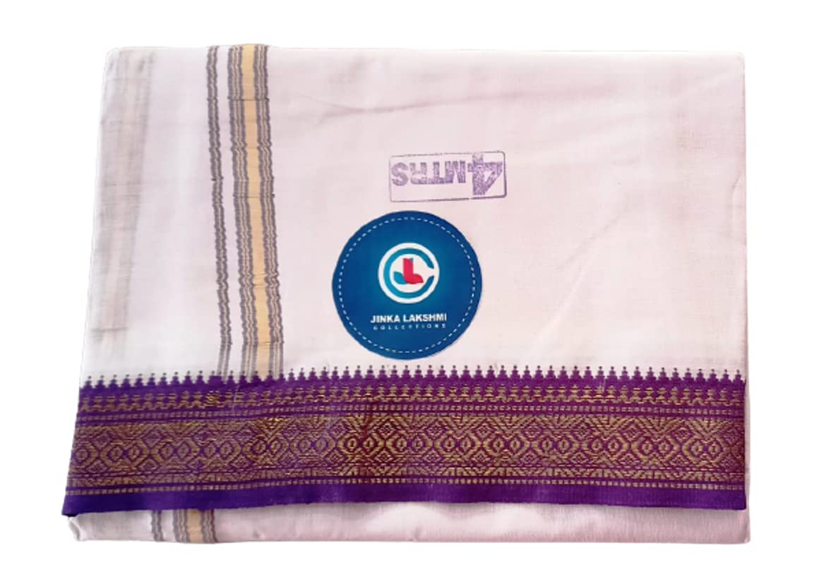 Jinka Lakshmi Collections Combo Handloom White Cotton Dhoti With Big Borders 4 Meters Unstitched Pack of 2 (Multicolor-7)