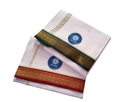 Jinka Lakshmi Collections Combo Handloom White Cotton Dhoti With Big Borders 4 Meters Unstitched Pack of 2 (Multicolor-5)