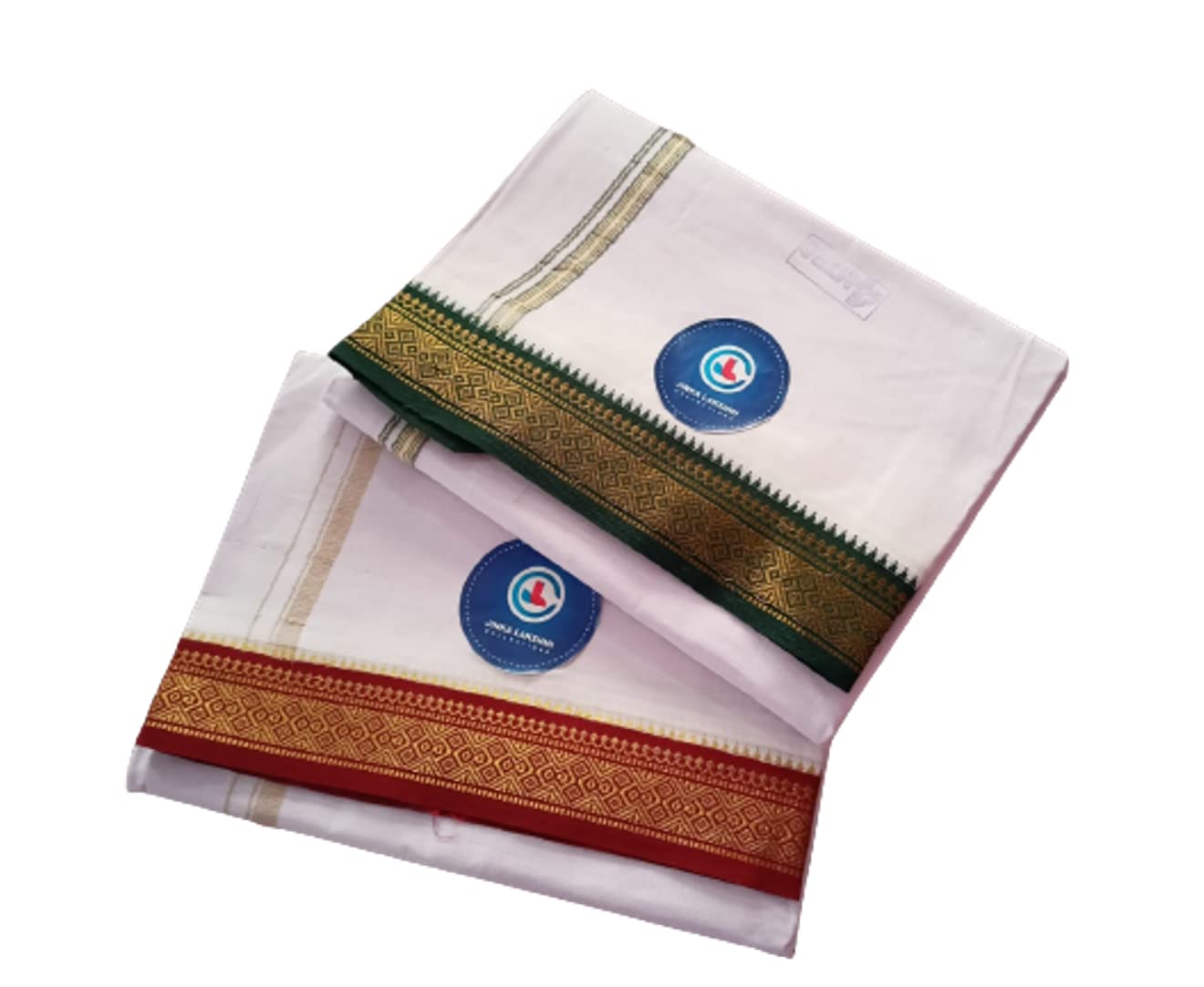 Jinka Lakshmi Collections Combo Handloom White Cotton Dhoti With Big Borders 4 Meters Unstitched Pack of 2 (Multicolor-5)