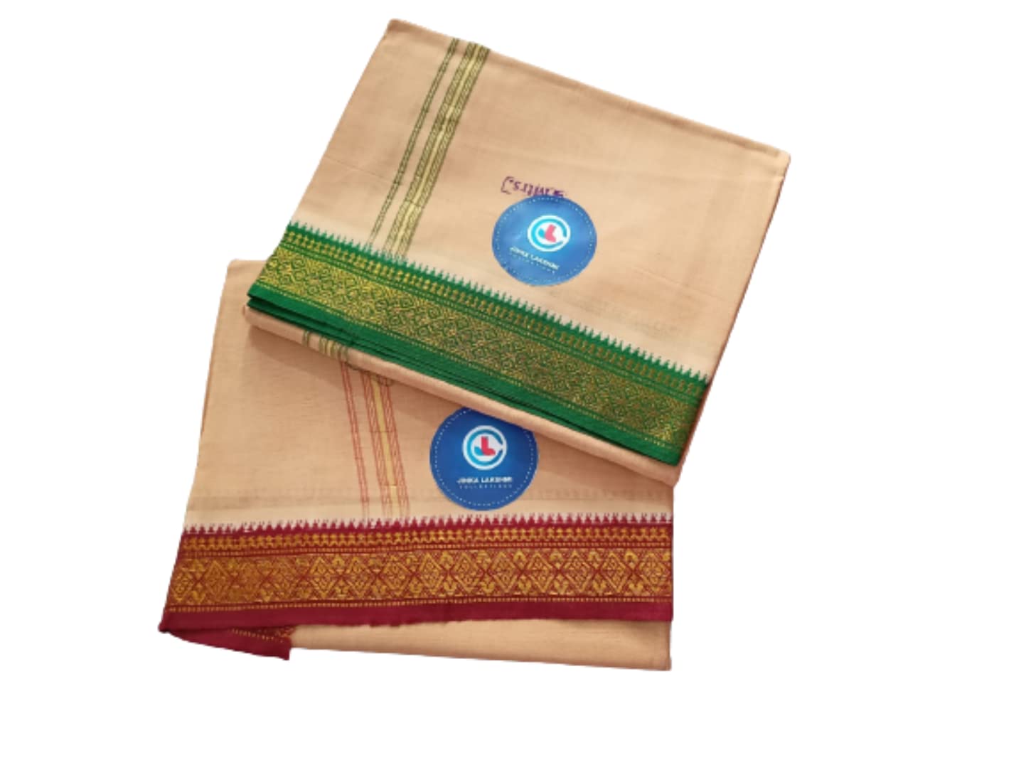 Jinka Lakshmi Collections 100% Handloom Cotton Biscuit Color Dhoti With Zari Border Up and Down 4 Meters Unstitched Pack of 2 (Multicolor-5)