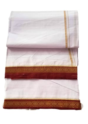 JINKA LAKSHMI COLLECTIONS White Dhoti With Borders Up and Down 4 Meters Unstitched Pack of 1 (Multicolor-4)