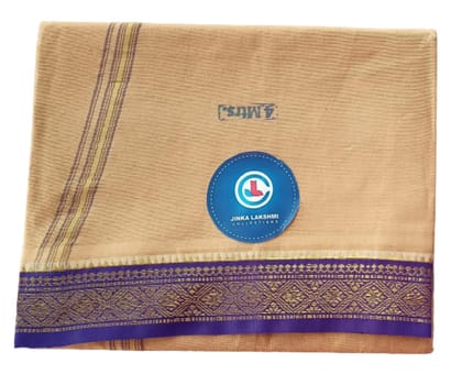 JINKA LAKSHMI COLLECTIONS 100% Handloom Cotton Biege Color Dhoti With Zari Border 4 Meters Unstitched Pack of 1 (Multicolor-1)