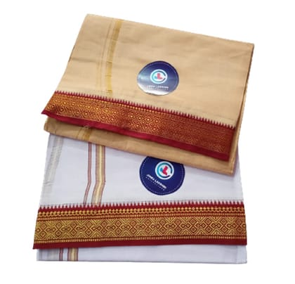 Jinka Lakshmi Collections 100% Handloom Cotton Dhoti With Big Borders Up and Down 4 Meters Unstitched Pack of 2 (Multicolor-2)