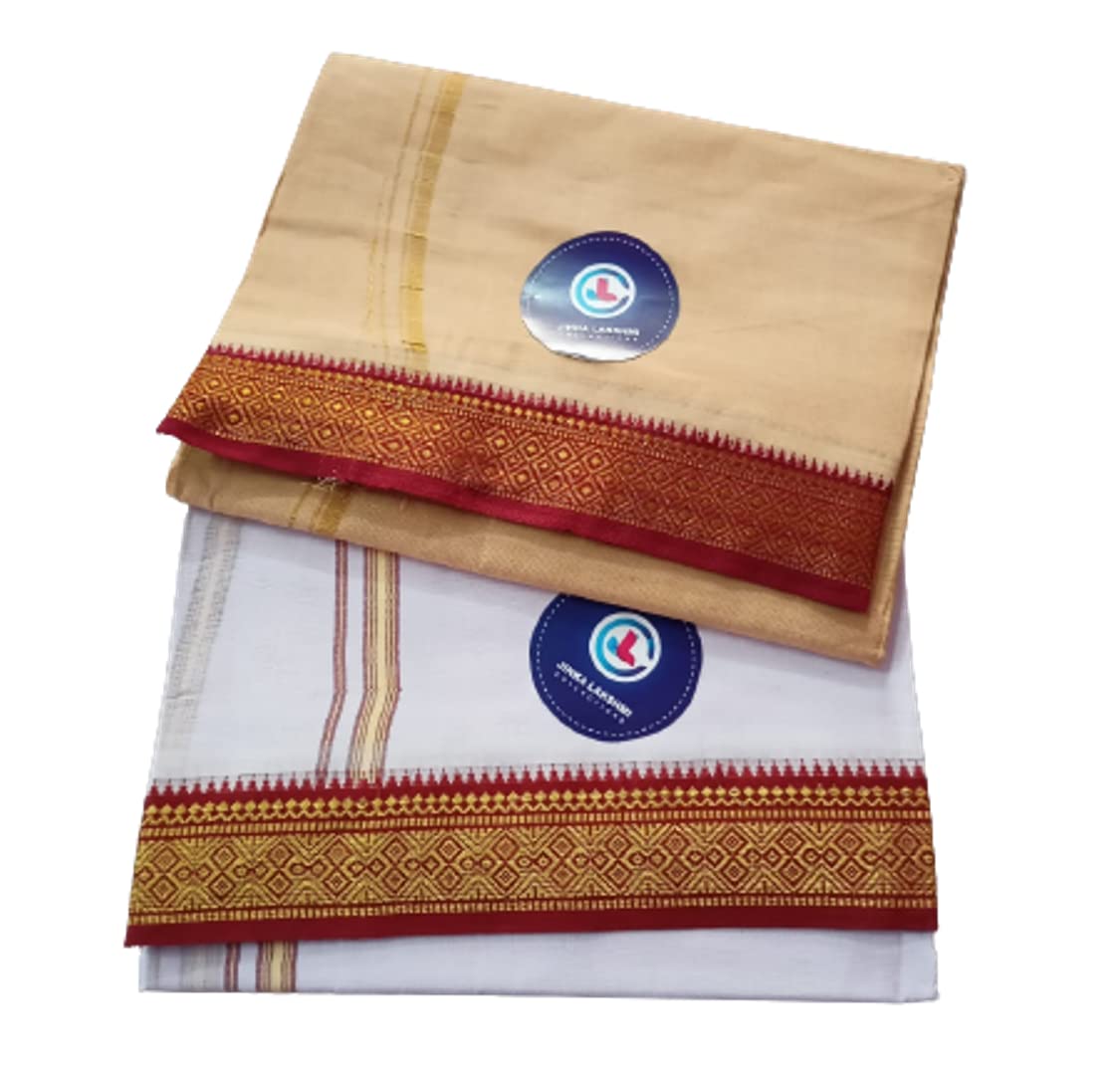 Jinka Lakshmi Collections 100% Handloom Cotton Dhoti With Big Borders Up and Down 4 Meters Unstitched Pack of 2 (Multicolor-2)