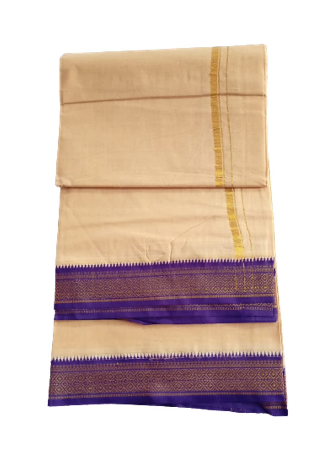 Jinka Lakshmi Collections 100% Handloom Cotton Biege Color Dhoti With Zari Border Up and Down 4 Meters Unstitched Pack of 2 (Multicolor-06)