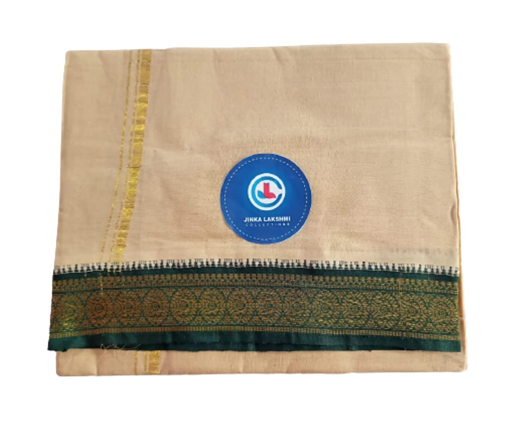 Jinka Lakshmi Collections 100% Handloom Cotton Dhoti With Zari Border Up and Down 4 Meters Unstitched Pack of 2 (Multicolor-1)