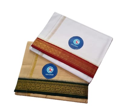 Jinka Lakshmi Collections 100% Handloom Cotton Dhoti With Zari Border Up and Down 4 Meters Unstitched Pack of 2 (Multicolor-6)