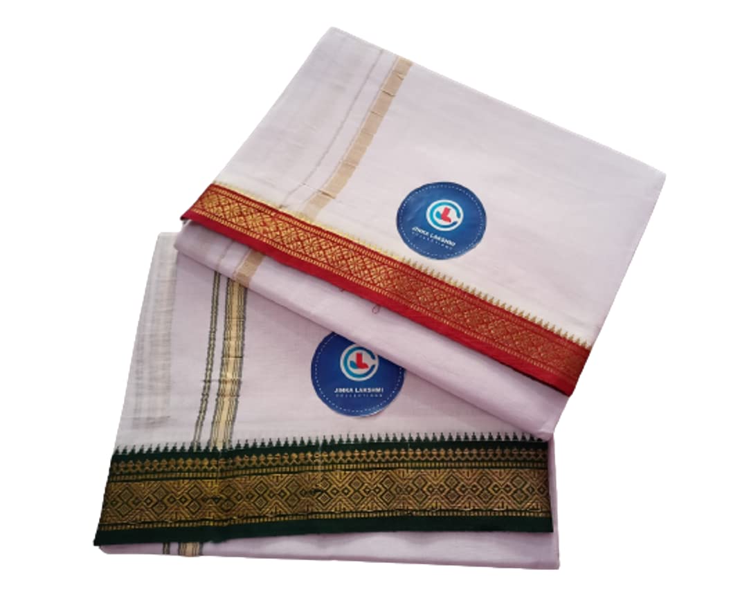 Jinka Lakshmi Collections Combo White Cotton Dhoti With Big Borders 4 Meters Unstitched Pack of 2 (Multicolor-4)