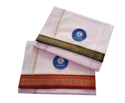 Jinka Lakshmi Collections Combo White Cotton Dhoti With Big Borders 4 Meters Unstitched Pack of 2 (Multicolor-4)