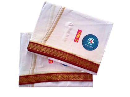 Jinka Lakshmi Collections Combo 100% Handloom Pure Cotton Dhoti For Men 4 Meters Unstitched Pack of 2 (Maroon)