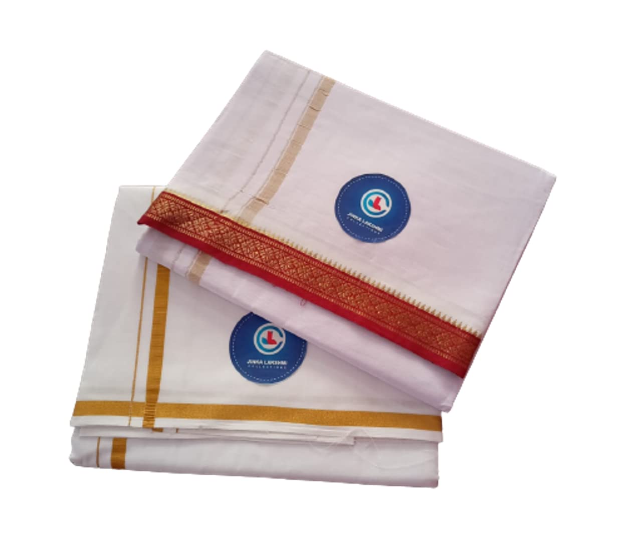 Jinka Lakshmi Collections Handloom Cotton White Dhoti 4 Meters Unstitched Pack of 2 (Multicolor-8)