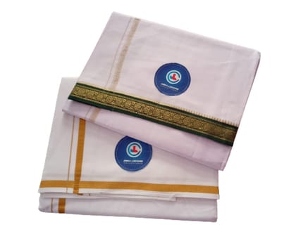 Jinka Lakshmi Collections Handloom Cotton White Dhoti 4 Meters Unstitched Pack of 2 (Multicolor-7)