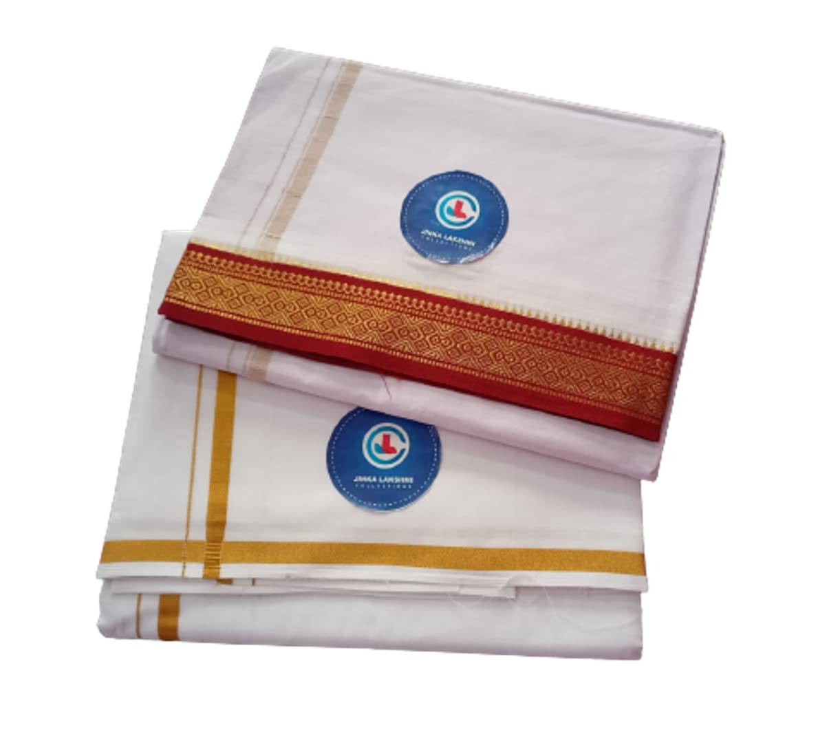 Jinka Lakshmi Collections Handloom Cotton White Dhoti 4 Meters Unstitched Pack of 2 (Multicolor-5)