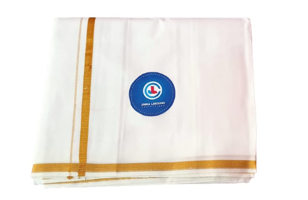 Jinka Lakshmi Collections Handloom Cotton White Dhoti 4 Meters Unstitched Pack of 2 (Multicolor-1)